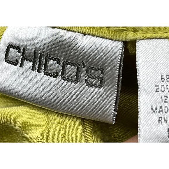 Chicos Blouse Women M Yellow Silk Mandarin Collar Floral Long Sleeve Button Up - Picture 4 of 5